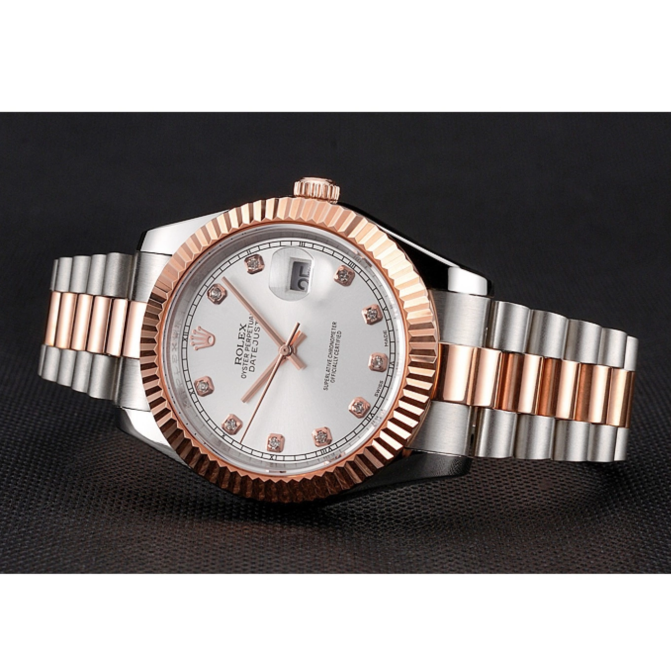 Aaa replica watch Stainless Two Tone Bezel White Case Rose Swiss Dial Steel Rolex Gold Bracelet Datejust 0625